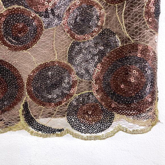 Sera B. New York Silk Sequin Pencil Skirt Womens 6 Brown Gold Sheer Luxury Bling - Picture 3 of 7